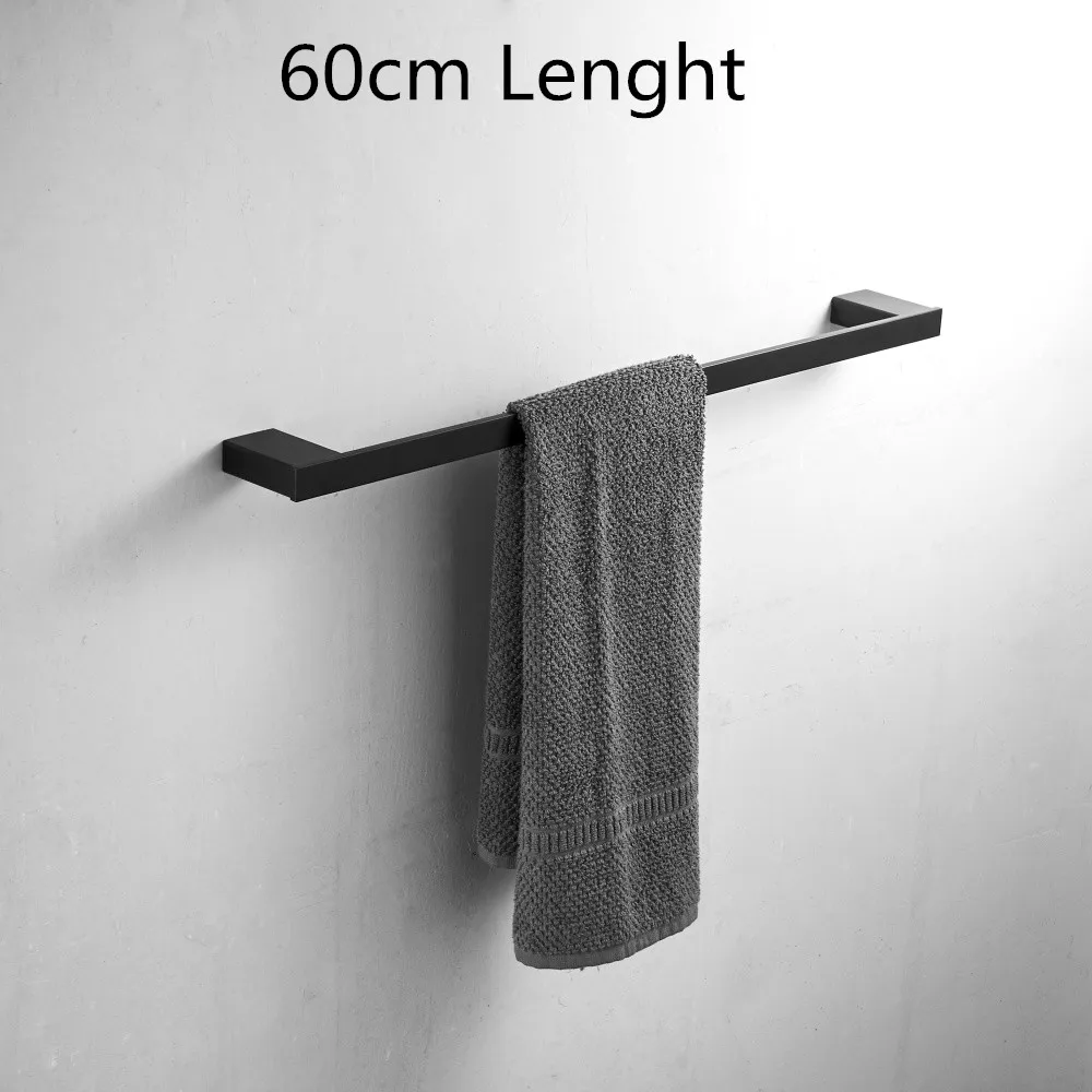 Towel bar 60cm Матовое черное оборудование для ванной набор полотенец стойка угловая полка Держатель для полотенца бар из нержавеющей стали набор оборудования для ванной комнаты - Цвет: Towel bar 60cm