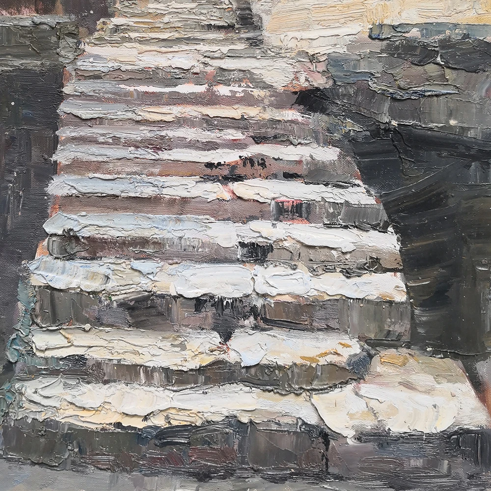 

Ancient village street steps scenery Handpaint Landscape Oil Painting for Decoration