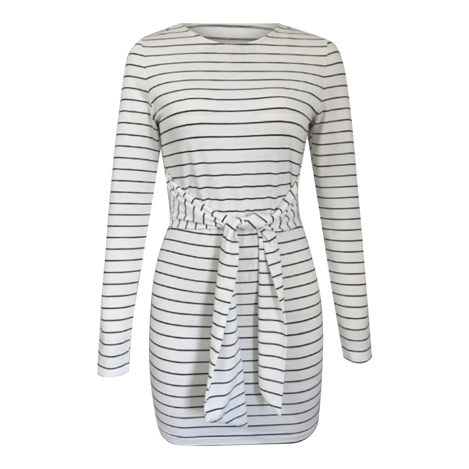 

Summer Long Sleeve Dress For Women Striped Print Cotton Bodycon Bandage Dress For Casual Fashion Sundress 2021
