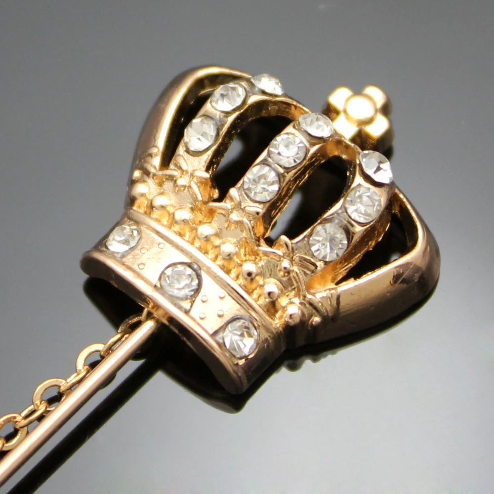 Золотая Мужская корона тиара Крест Кристалл цепь булавка на лацкан зажимы