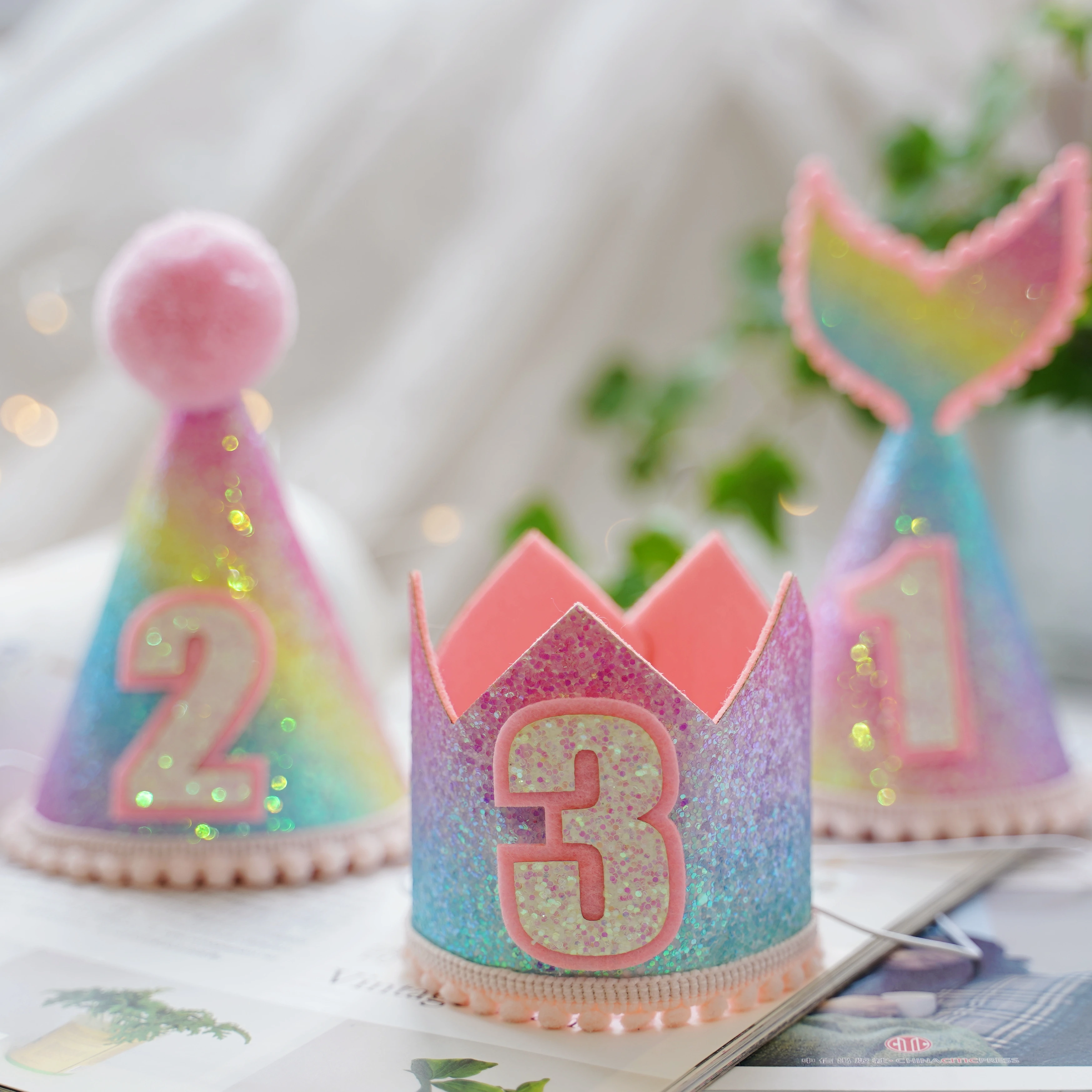 Детские От 1 до 3 лет на день рождения радуга Шапки один 1st Birthday Crown Русалка Декор С