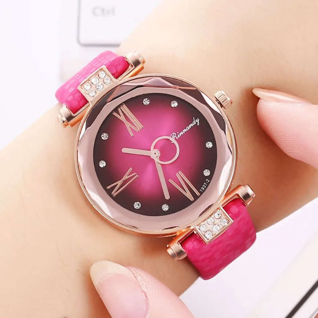 Новые повседневные женские часы с ремешком римские бриллиантовые кварцевые #