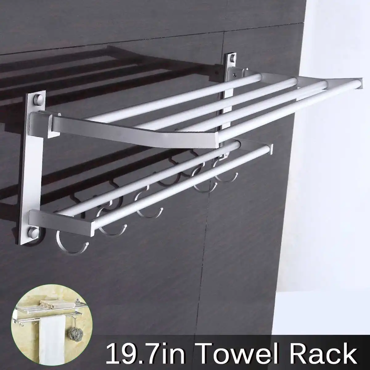 

Modern Style Wall Mounted Space Aluminum Towel Bars Towel Hanger Adjustable Towel Rack with Hooks For Toilet Restroom Lavatory