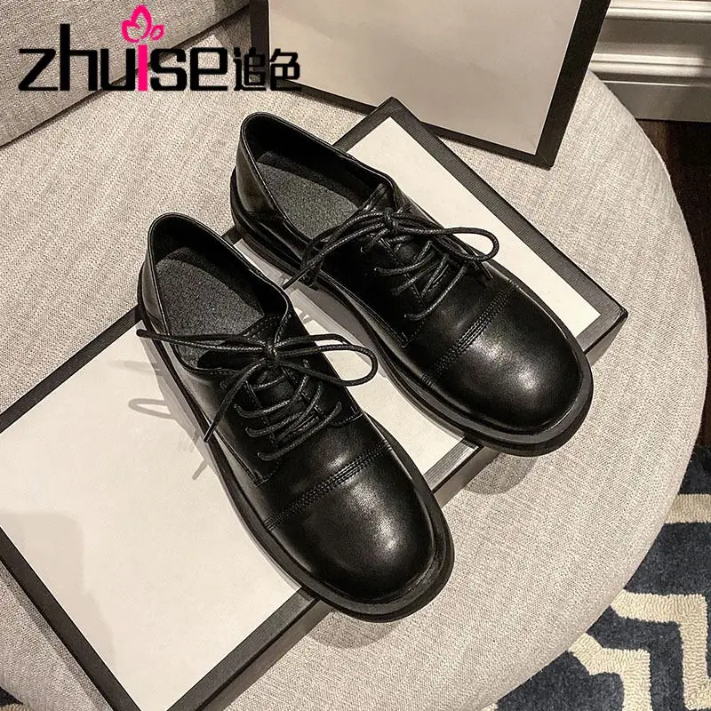 

British style small leather shoes soft leather college style retro shoes 2021 trendy shoes with skirt thick heel women's shoes