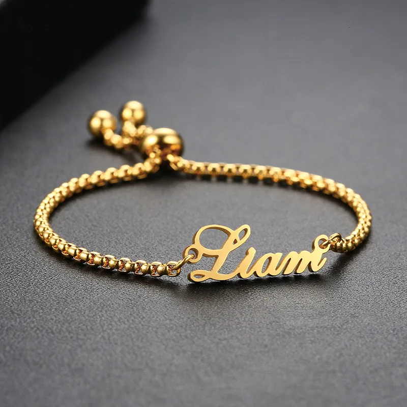 

New Customized Name Stainless Steel Letter Pearl Chain Adjustable Bracelets for Women Girls Personalized Jewelry Birthday Gift