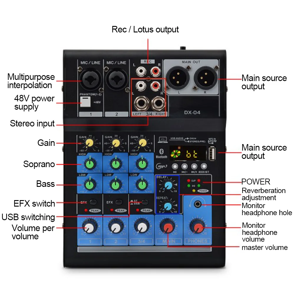 Звуковая карта домашняя Bluetooth микшерная консоль аудио караоке микшер Стерео