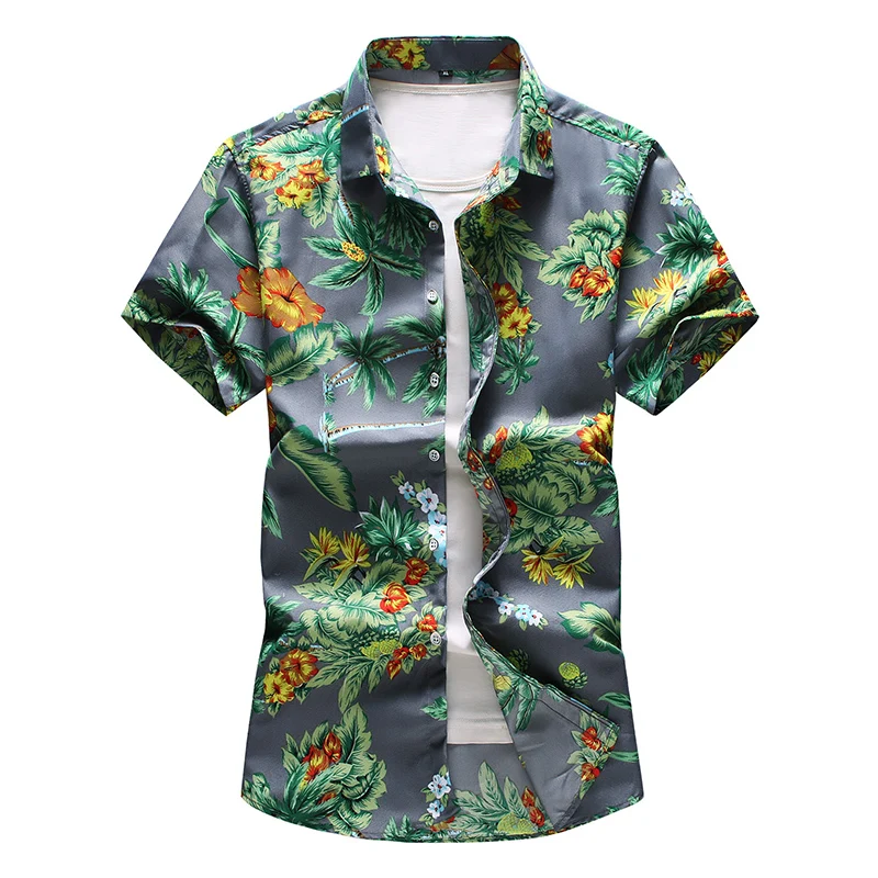 NEW Men Summer Floral Printed Beach Short Sleeve fashion Casual Shirt Plus size 5XL 6XL 7XL black grey Men's | Мужская одежда