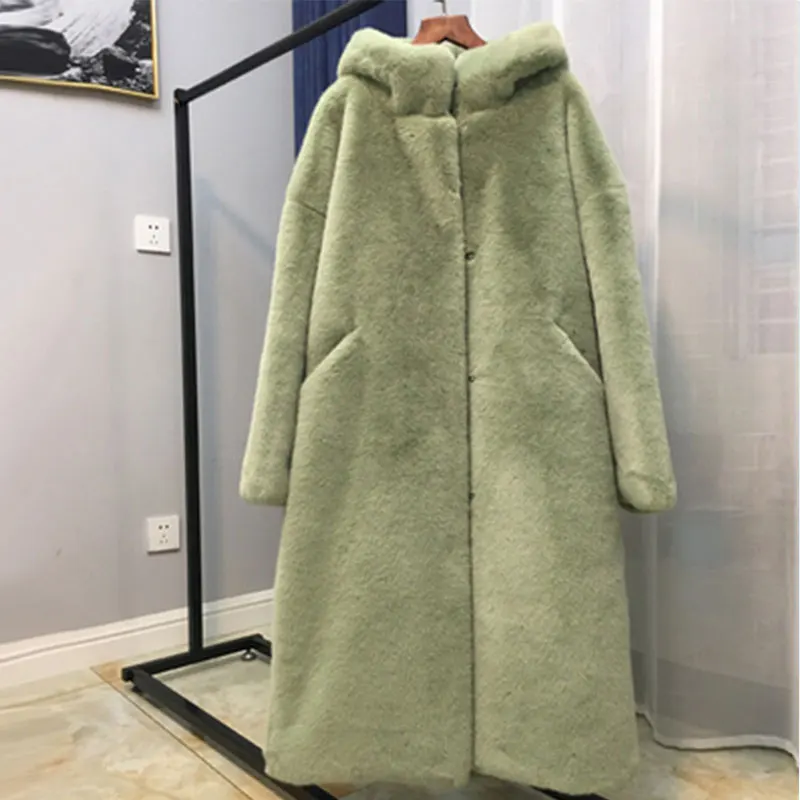 Bean green 30 градусов пальто из искусственного меха зимняя куртка Женское пальто роскошное зимнее длинное пальто утолщенное теплое зимнее водонепроницаемое меховое пальто для женщин - Цвет: Bean green