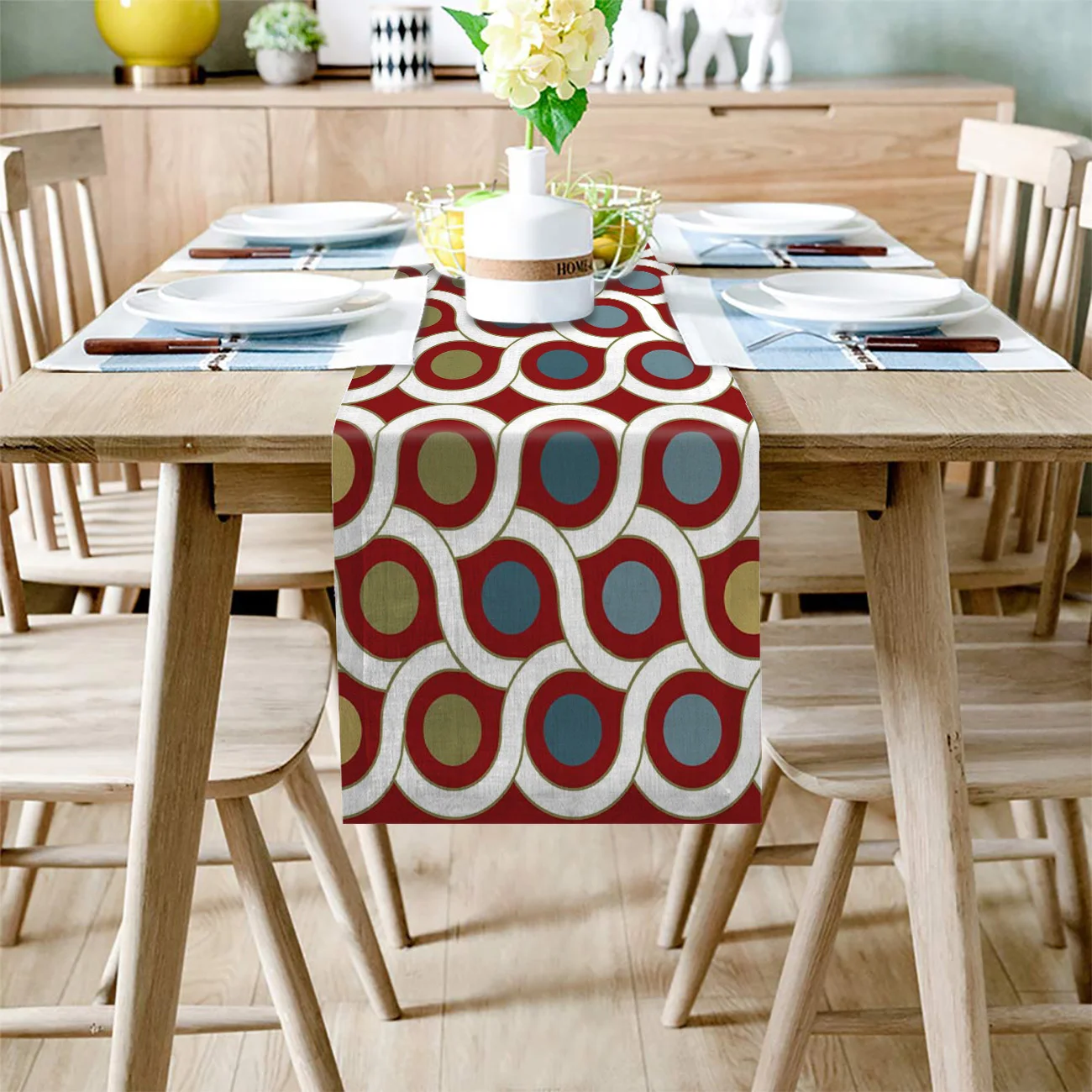 Геометрический горошек красный рустикальный настольный бегун домашний декор