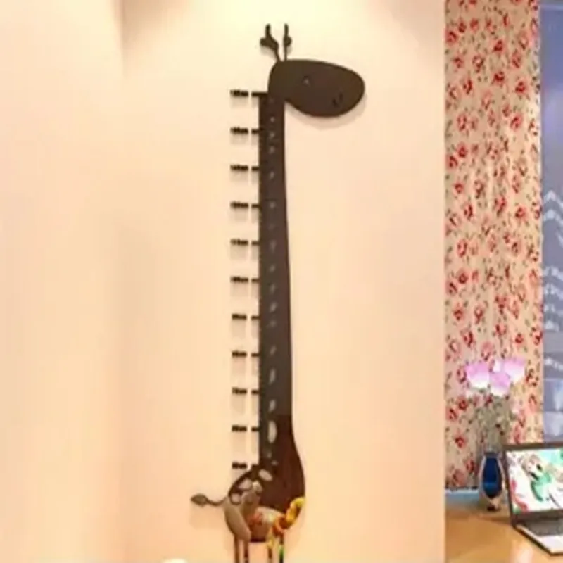 Stereo Cartoon Giraffe Height Measure Wall Sticker For Kids Room Ruler Decal Kindergarten Mural Door Acrylic Stickers | Дом и сад