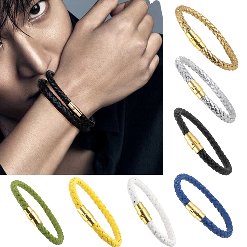 

New Fashion Jewelry Hand Woven Simple Men's Leather Bracelet Golden Button Rock Bracelet Wristband Couple Bracelet Jewelry Gift