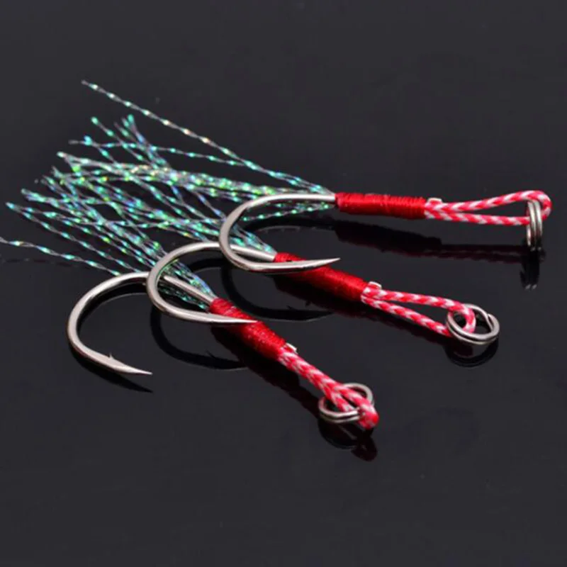 

Fishing Lure Slow Jigging Fishing Cast Jigs Assist Hook Barbed Single Jig Hooks Thread Feather Pesca High Carbon Steel 20Pcs/lot