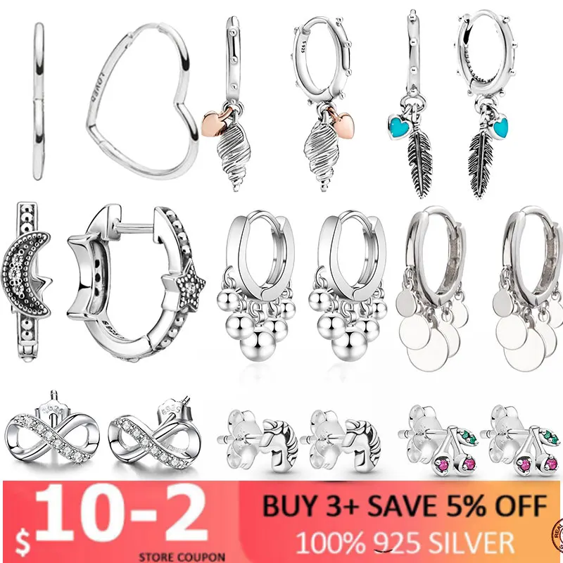 

New authentic 925 sterling silver earrings, heart-shaped and conch shell earrings, ladies make jewelry, party engagement gifts