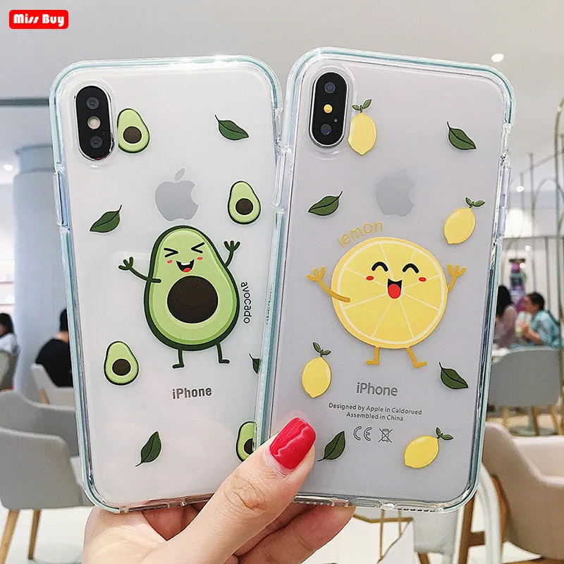 Чехол для телефона Cartoon Fruit Avocado Lemon для iPhone Xs Max XR, прозрачный мягкий силиконовый чехол для X 7 8 6S 6 Plus Coque.