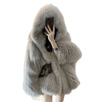 women autumn jacket 2021 new elegant faux fur coat short hooded plush cardigan oversized jacket fashion winter female parkas