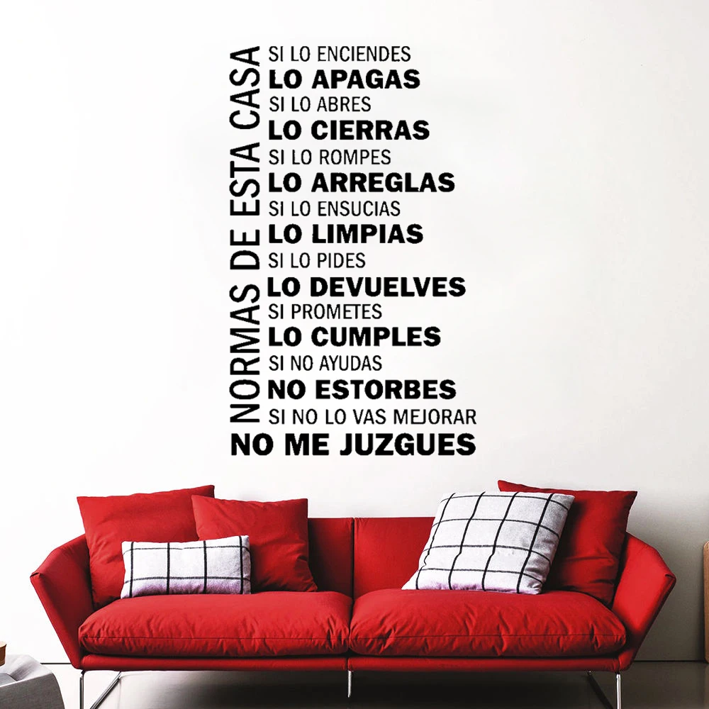 

Spanish House Rules Vinyl Wall Decals waterproof Sticker Family Quote In Spanish Decoration Decal Bedroom Home Decor RU192