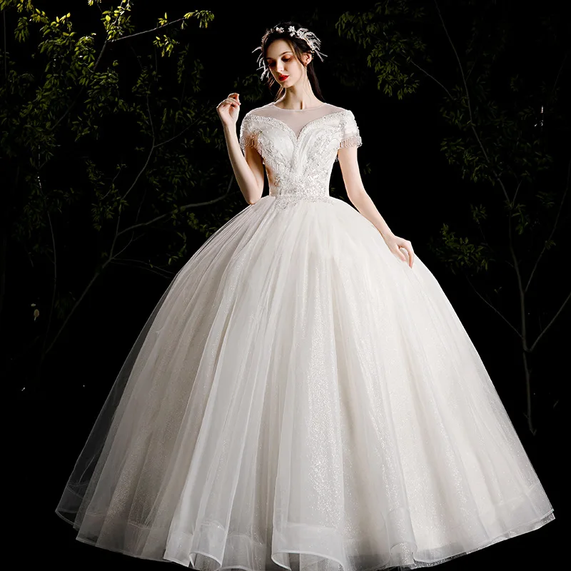 

White Wedding Dresses Vestido De Noiva Shiny Wedding Gown Classic Lace Up Ball Gown Plus Size Robe De Mariee Suknia Slubna