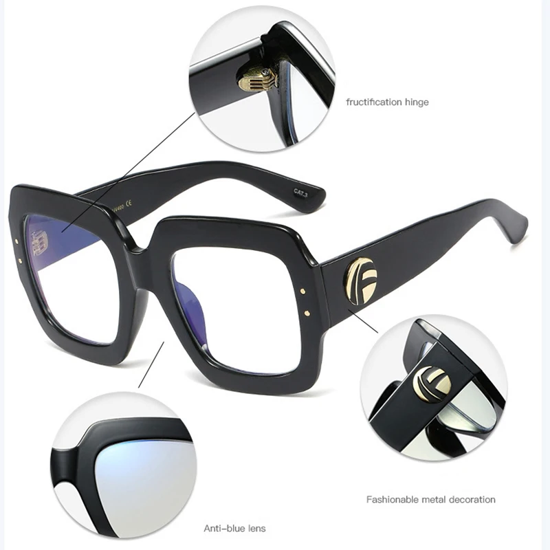 

Classic Brand Glasses Women Fashion Oversized Square Transparent Optical Glasses Frames Retro Clear Anti blue Light Eyeglasses