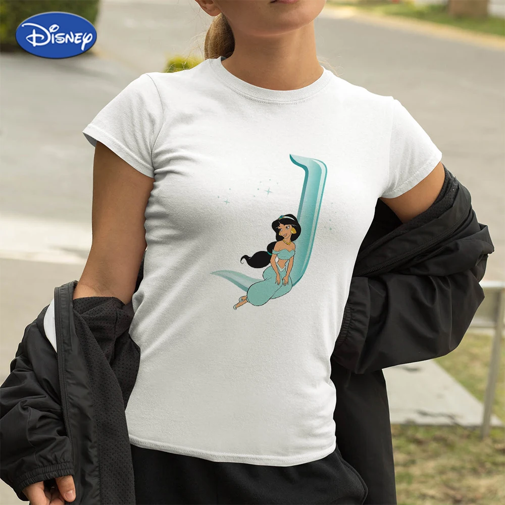 

Jasmine Disney Princess Pocahontas Oversized T-Shirt Custom Name Letter Combination 90s Women's Clothes y2k Fashion Hipster Tee