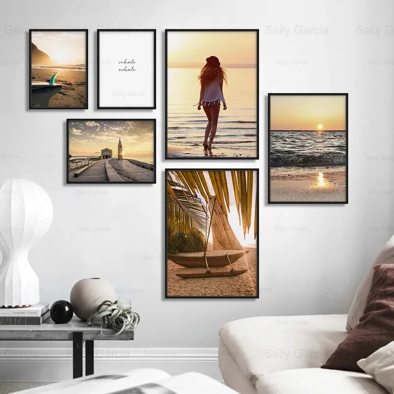 

Dusk Seascape Poster Beauty Back View Canvas Painting Sea Waves Beach Wallpaper Decoration Home Print Art Craft Picture