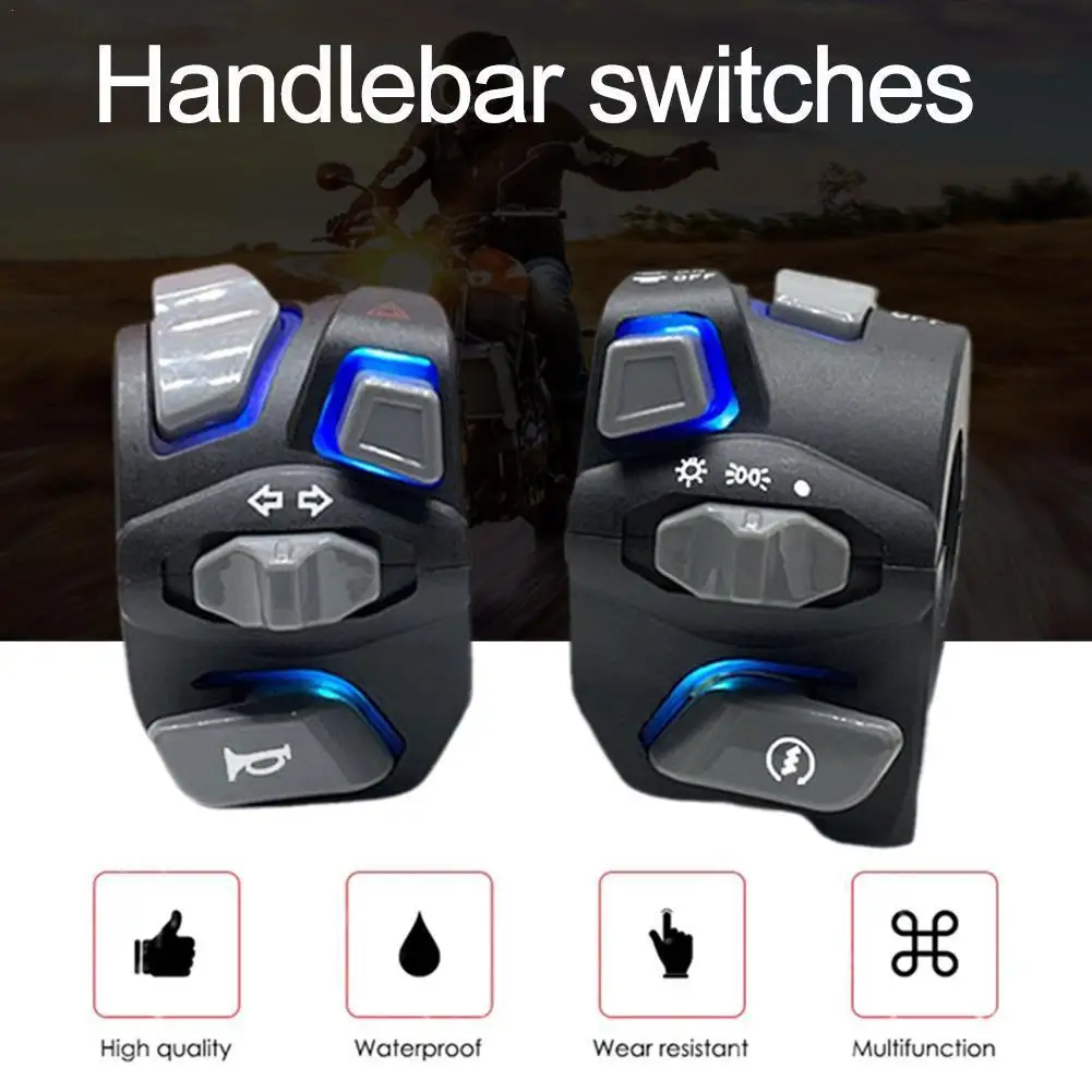 

Universal Motorcycle Handlebar Switch Headlight Warning Light Turn Signal Horn Start Kill Button With LED Light