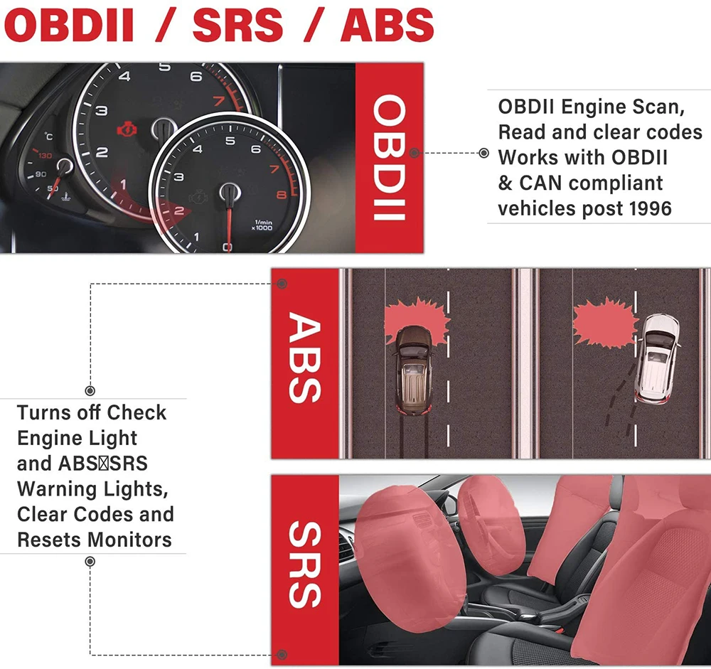 Autel AutoLink AL619 OBD2 сканер ABS SRS Инструмент для сканирования подушек безопасности