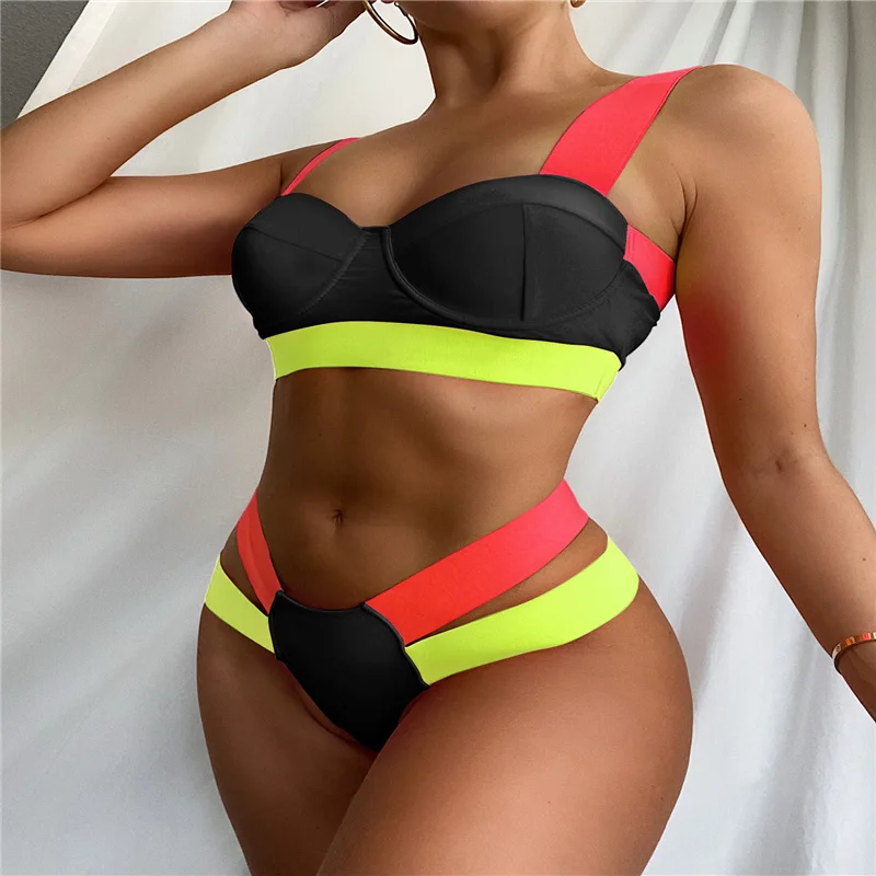 

2022 Woman Push Up Bikini Summer Sexy Beach Bikini For Ladies Fashion Biquini Stitching Color Biquinis Bathing Suit Swimsuits