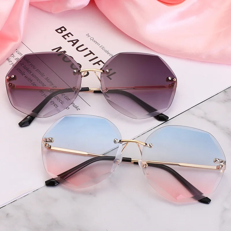 

Очки солнцезащитные женские круглые без оправы, роскошные брендовые дизайнерские модные многоугольные зеркальные солнечные очки