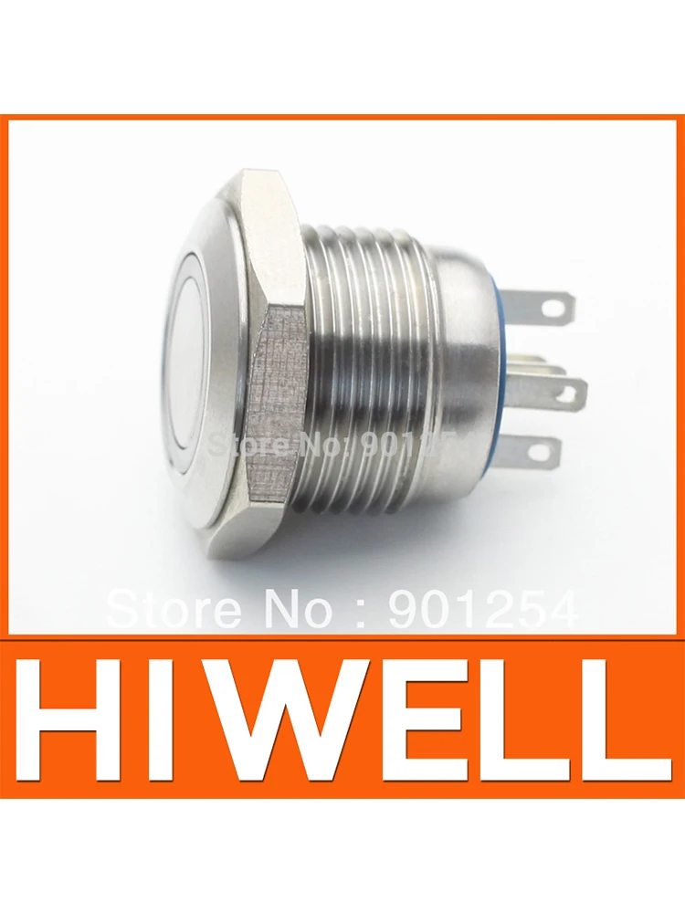 

Vandal resistant 16MM momentary push button 1NO flat round depth 21mm