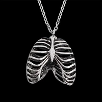 vintage gothic human rib anatomy shaped necklace statement pendant item metal chained horror thing gift free shipping jewelry