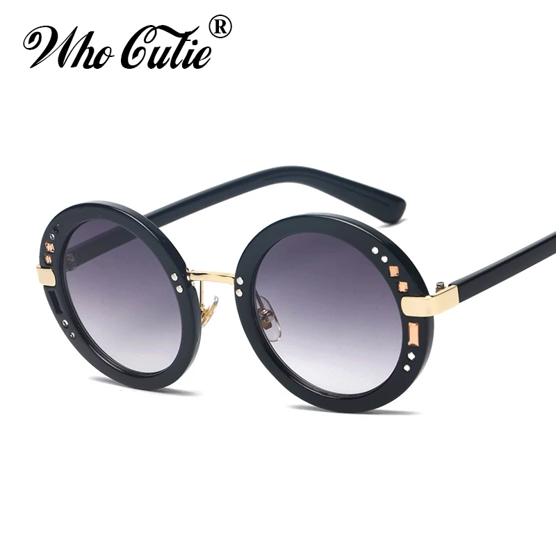 Женские круглые солнцезащитные очки WHO CUTIE маленькие стразы в стиле ретро с