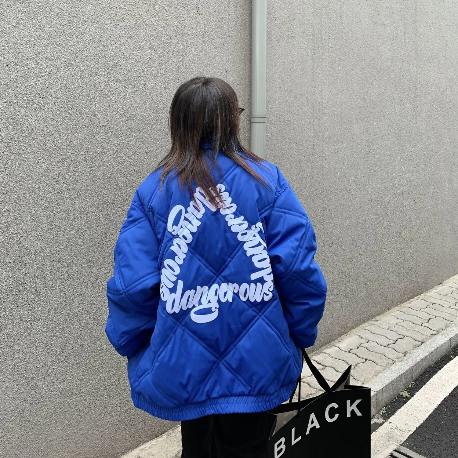 Autumn and Winter New American Style Loose Simple Embroidery Long-sleeved Solid Color Letter Printing Coat Cotton Coat