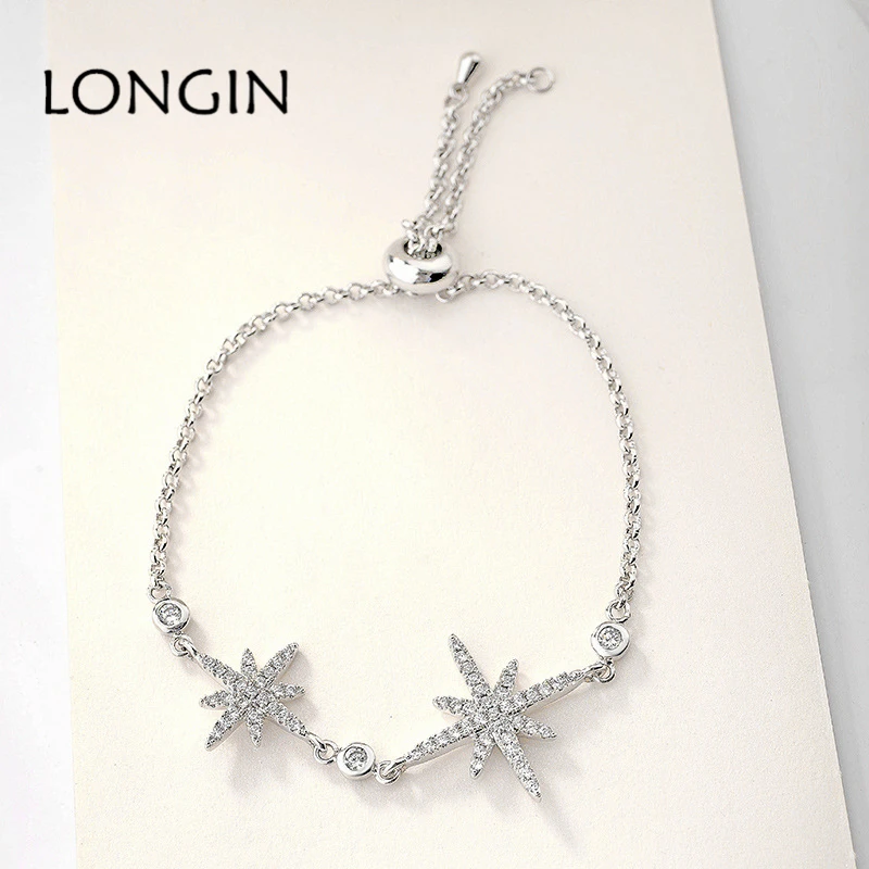 LONGIN в Корейском стиле Модные циркон Звезда серебряного цвета браслет творческий