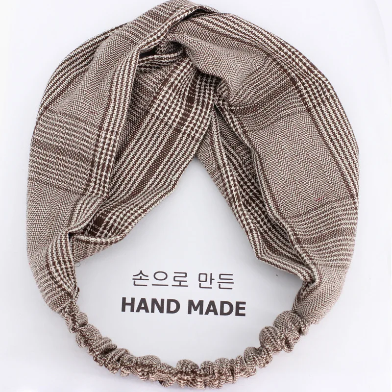 Cofffe headband Шотландский узор, клетчатые повязки на голову для девочек, эластичные повязки для волос с витой клетчатой клеткой и бантом, аксессуары для волос для женщин - Цвет: Cofffe headband
