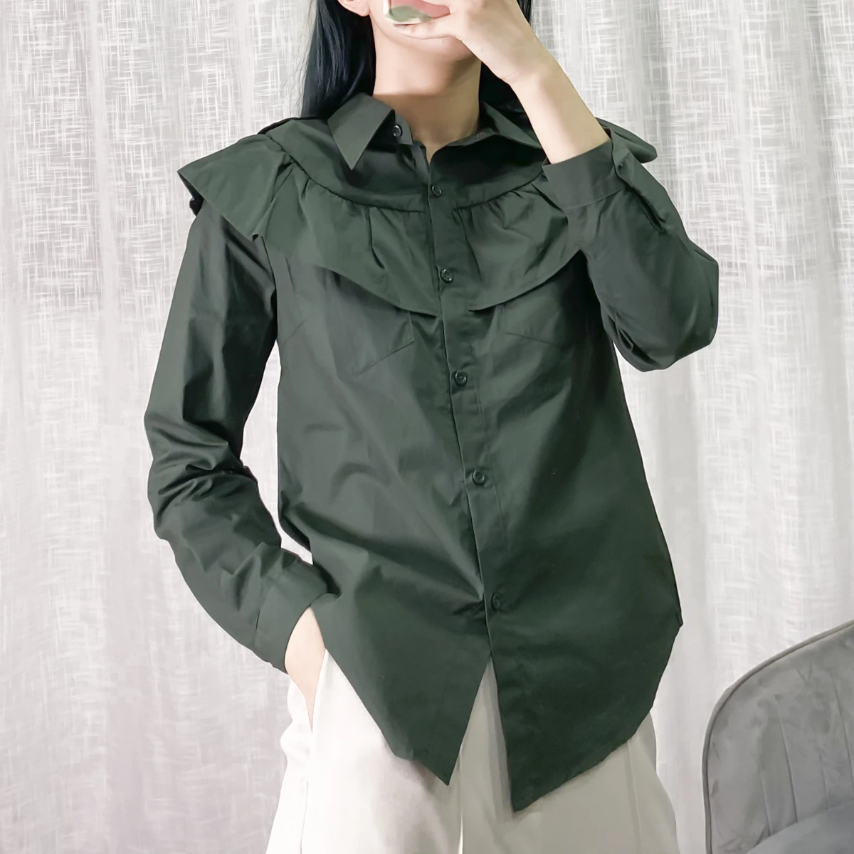 

army green shirts women ruffles button up shirt blouse women collared shirt womens