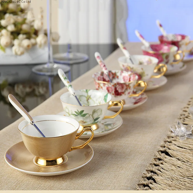 

British Vintage Rose Bone China Tea Cup Saucer Spoon Set 200ml Advanced Porcelain Coffee Cup Europe Cafe Afternoon Teacup