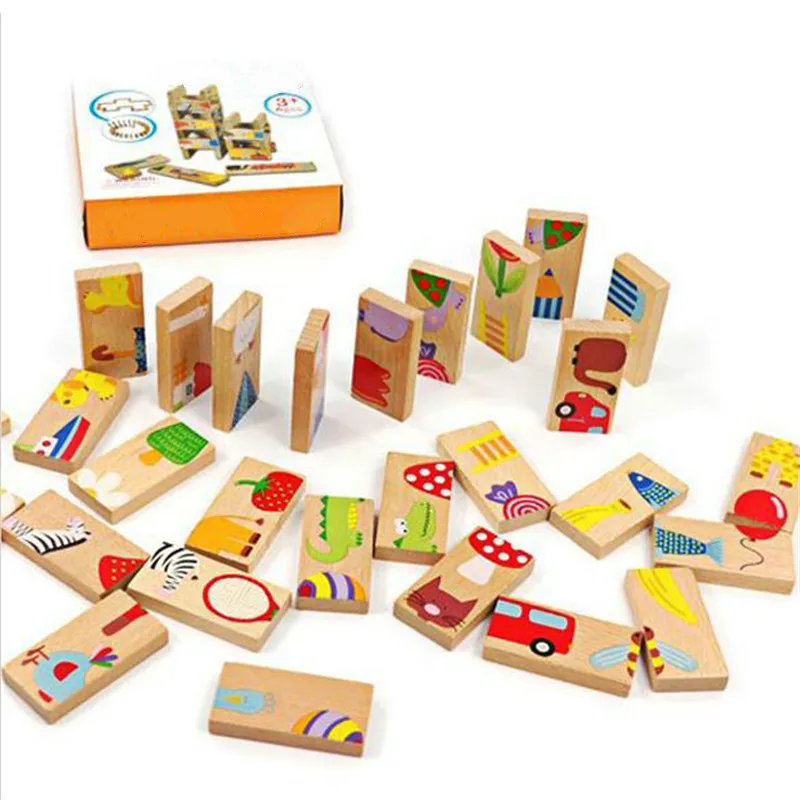 

28 шт./компл. унисекс для маленьких детей домино с животными блоки игрушка безопасный деревянный домино развивающие игрушки подарок для малы...