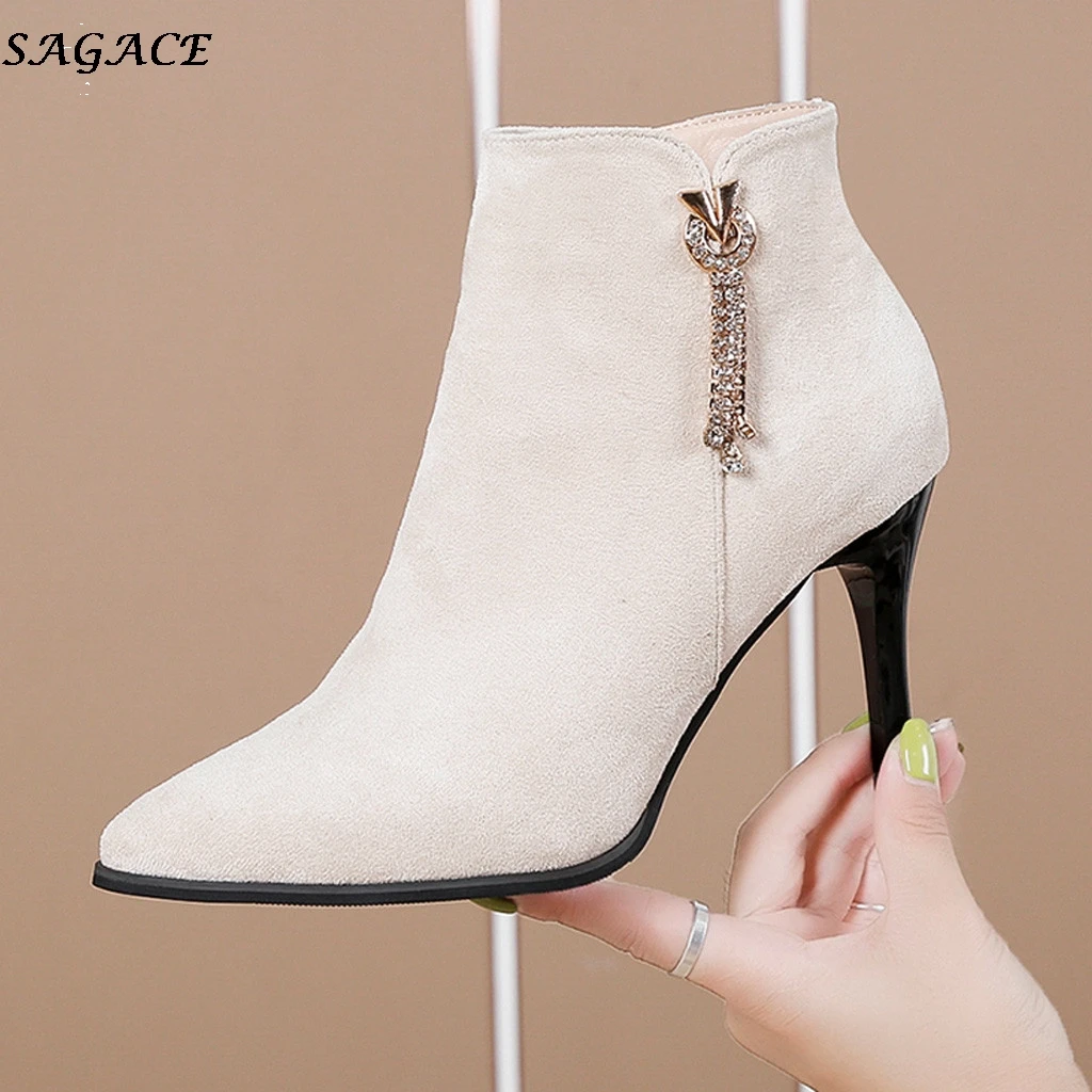 SAGACE Сезон осень зима Женские ботильоны Модная обувь с заостренным носком на