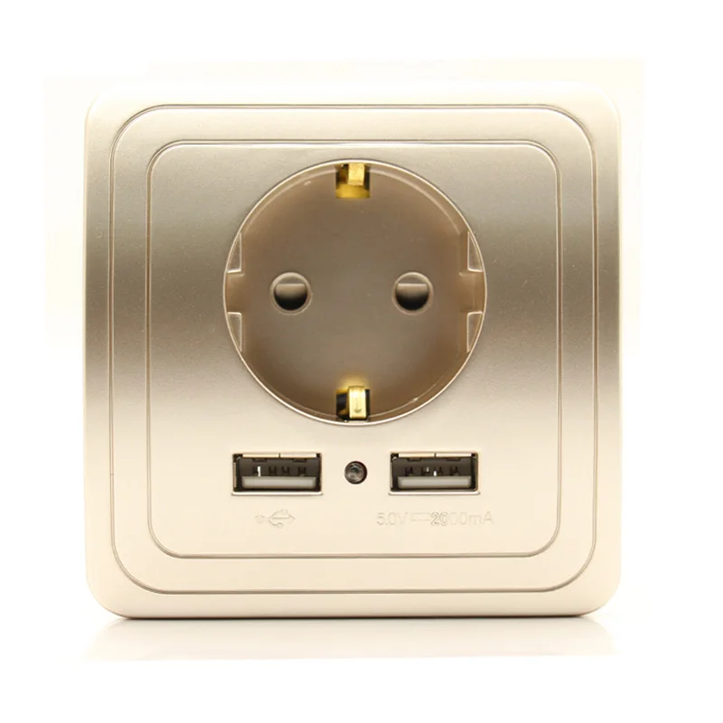 Gold Atlectric ЕС двойной USB порт 2A зарядное устройство адаптер розетка стандарта евроcоюза розетка панель электрическое настенное зарядное устройство адаптер зарядки - Тип: Gold