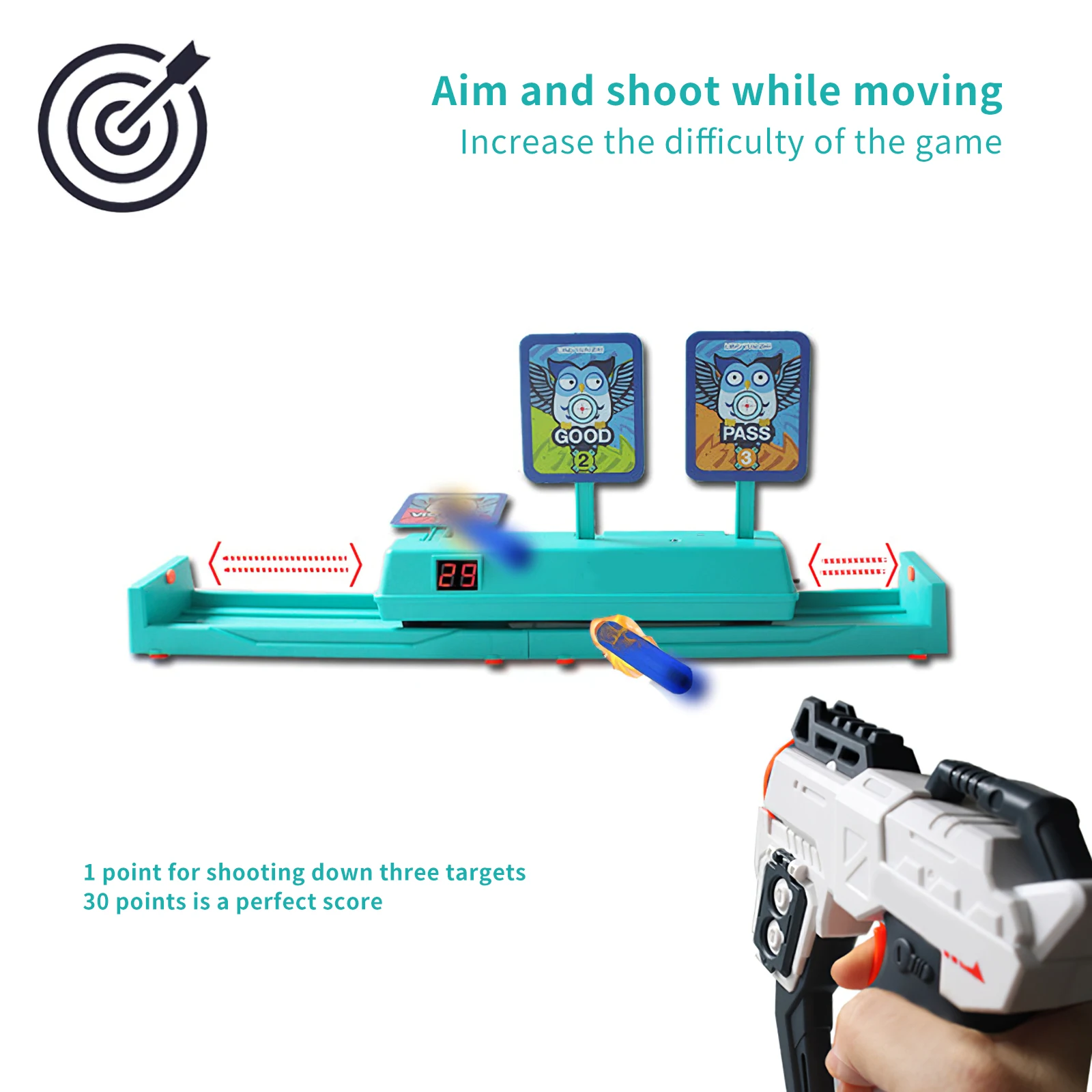 

Funny Shooting Target Toy Electronics Moving Running Shooting Target Auto Scoring Reset Light Sound Effect With Suction Cap Toy