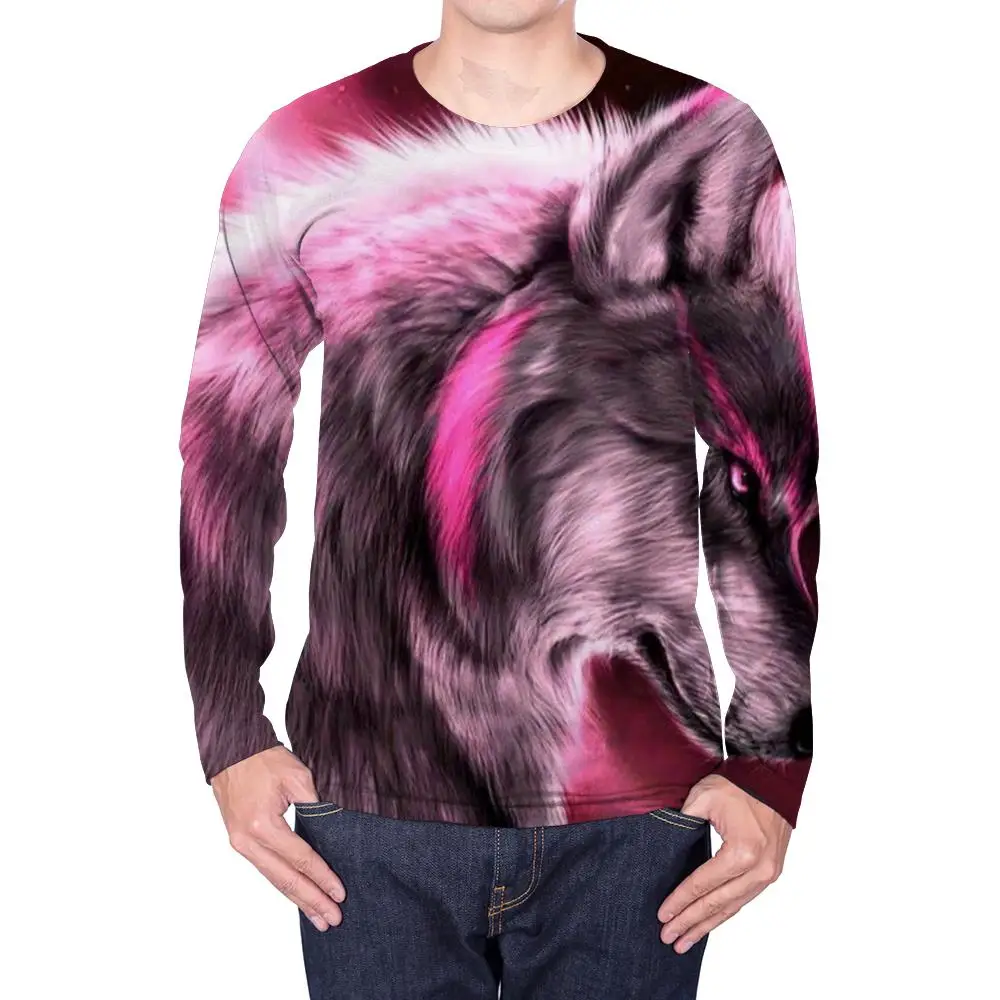 

Мужская футболка с длинным рукавом KYKU, черная футболка с длинным рукавом и 3D-принтом волка