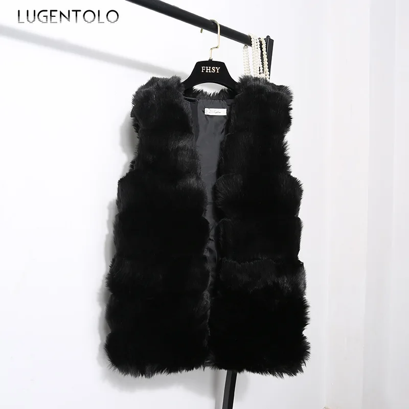 

Fur Vest Women Coat Sleeveless 2020 New Mid-length Imitation Fake Fox Fur Thick Warm Winter Coats Womens Lugentolo