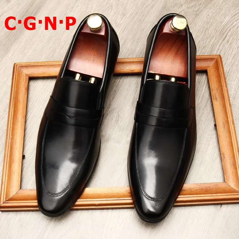 Мужские мокасины ручной работы C · G · N · P, черные лоферы из натуральной коровьей кожи с острым носком, Мужская классическая обувь, повседнев...