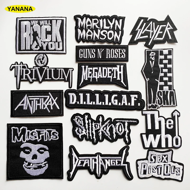 

Black White English rock band Patches for Clothing DIY Stripes Written Words Sticker Clothes Stickers Apparel Garment Accessorie