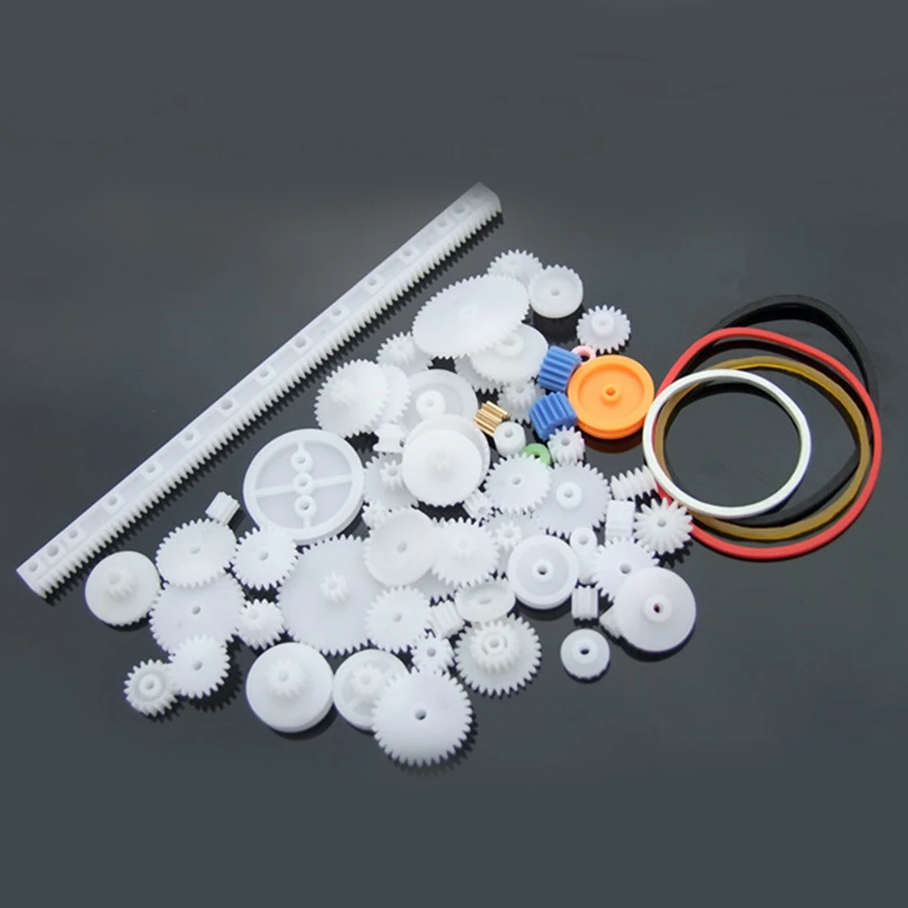 60pcs Toy Accessories Motor Double Layer Model Crown Gears Kit Repair Tool Worm DIY Pulley Belt Necessary Transmission Parts |