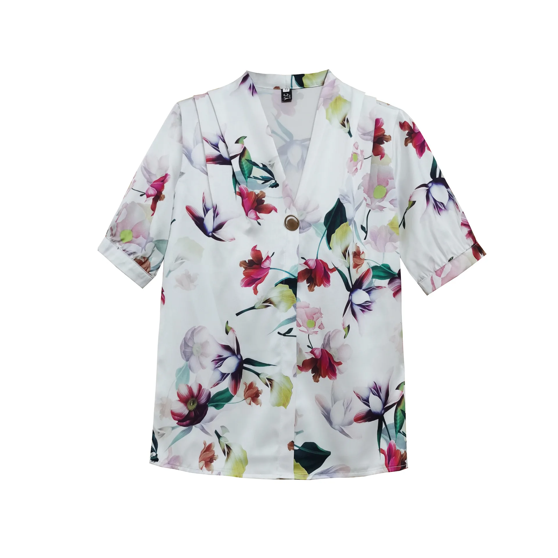

V-neck short-sleeved shirt female middle-aged mothers wear western style loose cover belly mid-sleeve chiffon shirt