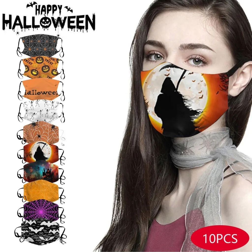 

10PC Halloween Masks Breathable Ultrathin Dustproof Women Man Face Masks Cotton Pollution Reusable Halloween Unisex Face Cover
