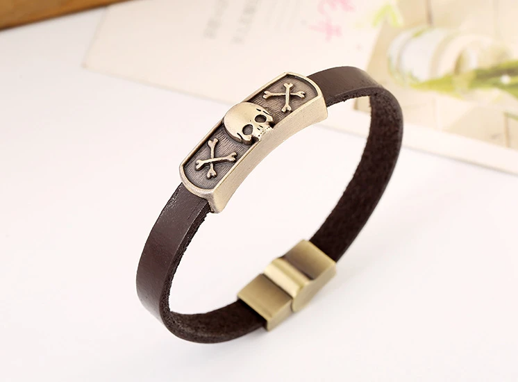 Мужской Браслет манжета из натуральной кожи в готическом стиле|Браслеты-манжеты|