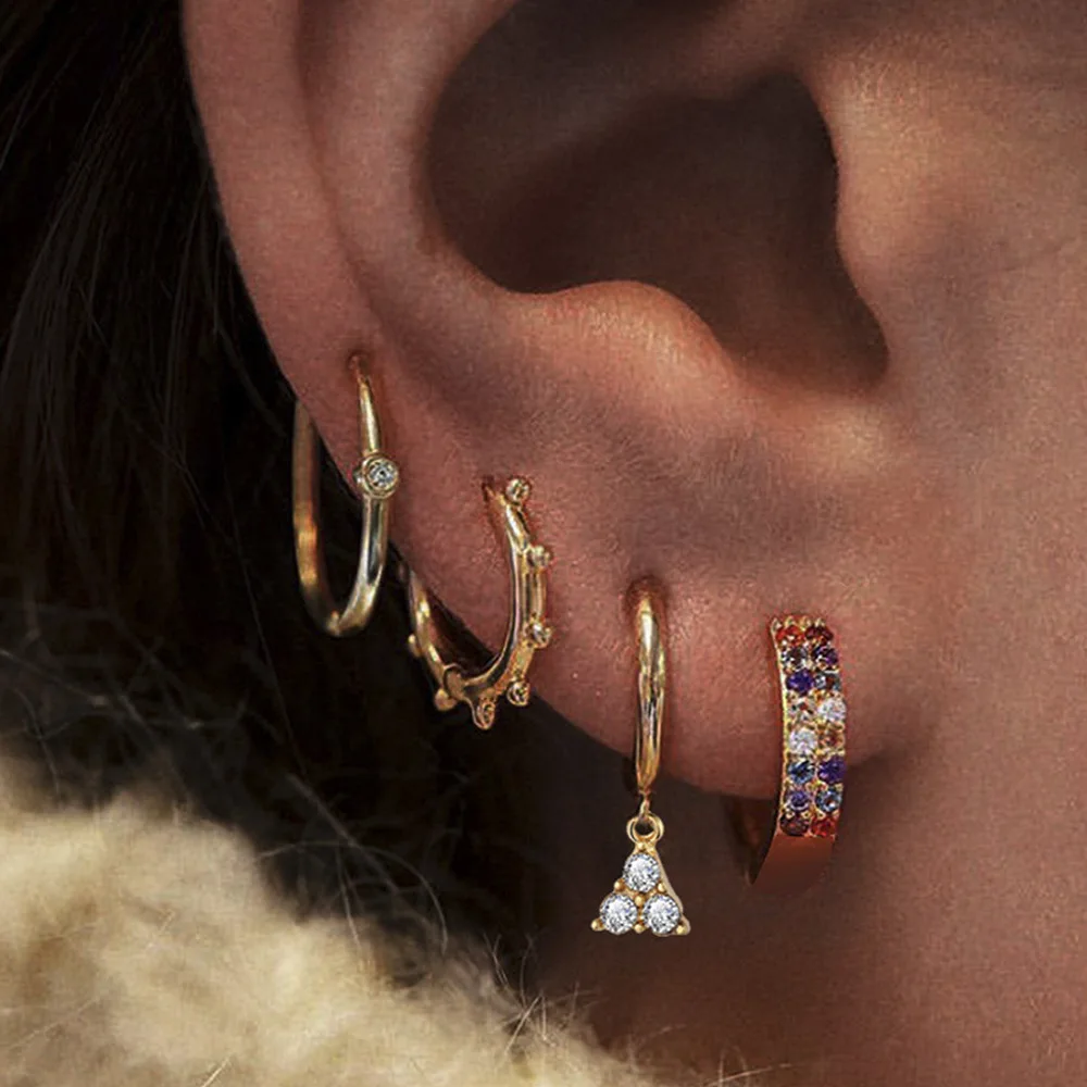 

Women Street Shot Popular Earrings Simple Fashion Versatile Alloy C-shaped Earrings 4 Pieces Set Ins Jewelry