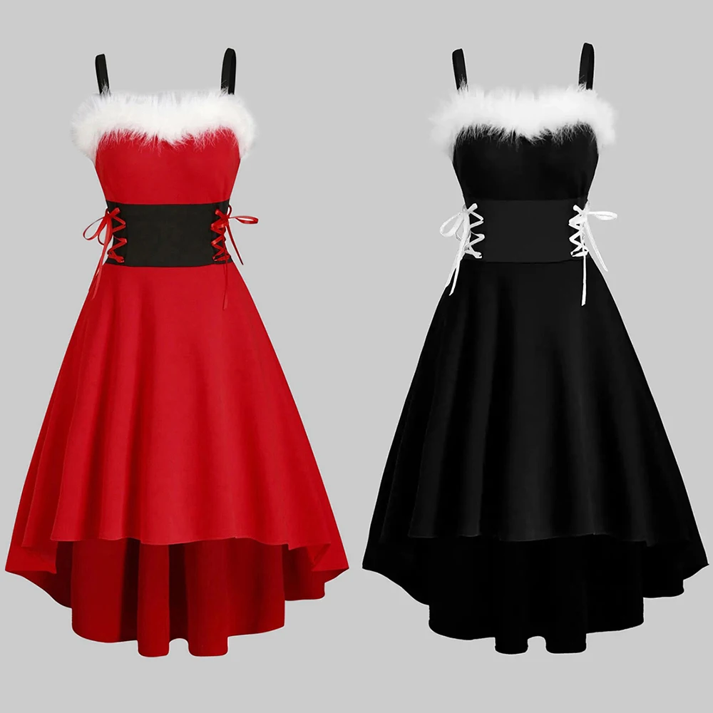 Рождественское платье для девочек в винтажном стиле без рукавов сплoшнoe плaтьe